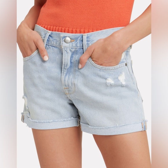 FRAME Jean Shorts Women's Size 27 Light Blue Denim Brigette Raw Hem Distressed - Picture 3 of 10